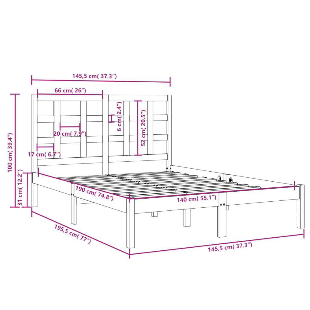 Bed Frame Solid Wood 140x190 cm