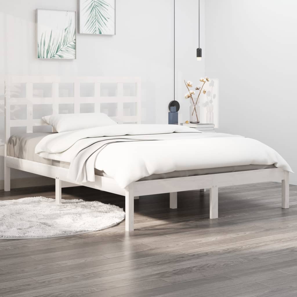 Bed Frame without Mattress White 140x190 cm Solid Wood