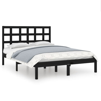 Bed Frame Black Solid Wood 140x190 cm