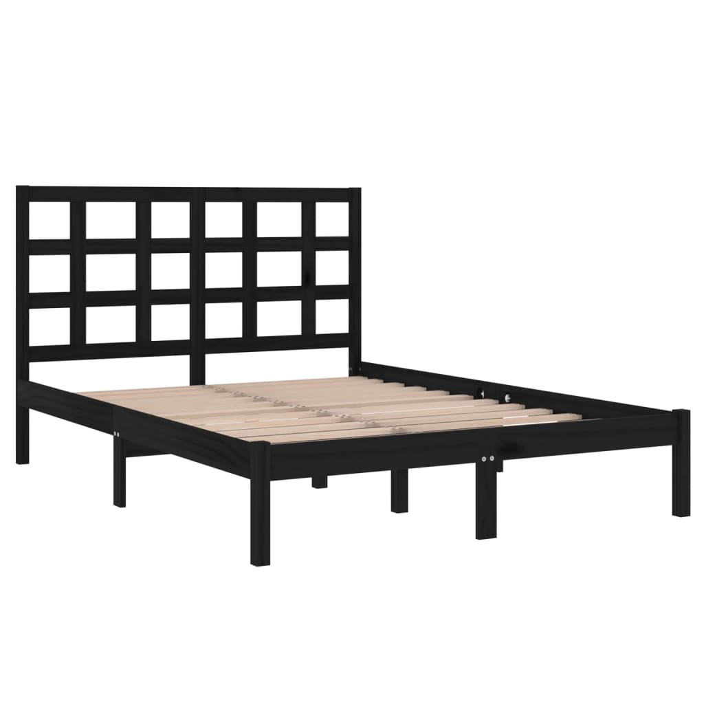 Bed Frame Black Solid Wood 140x190 cm