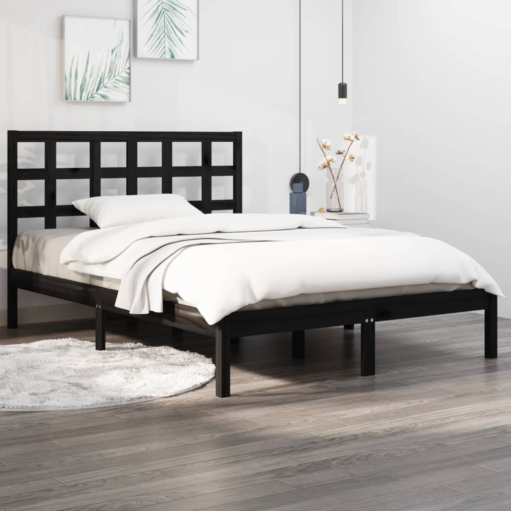 Bed Frame Black Solid Wood 140x190 cm