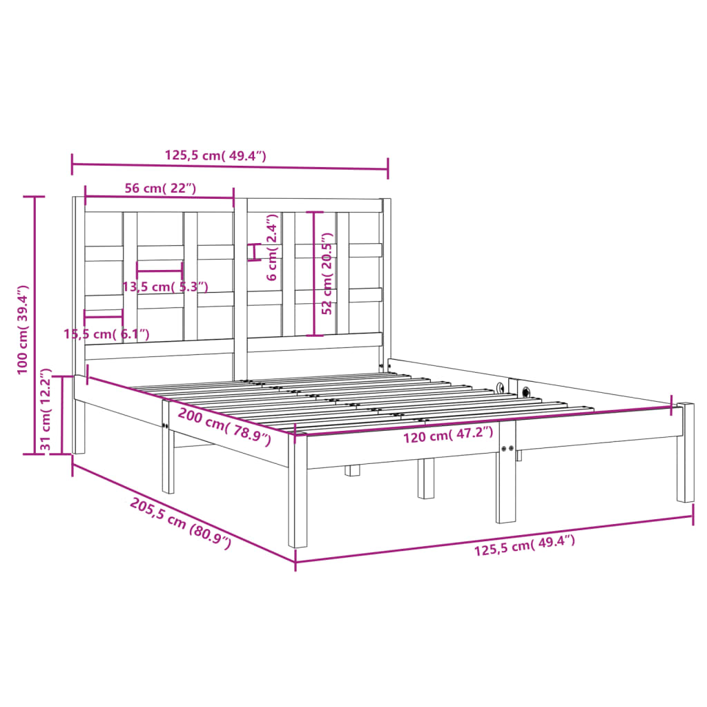 Bed Frame Solid Wood 120x200 cm