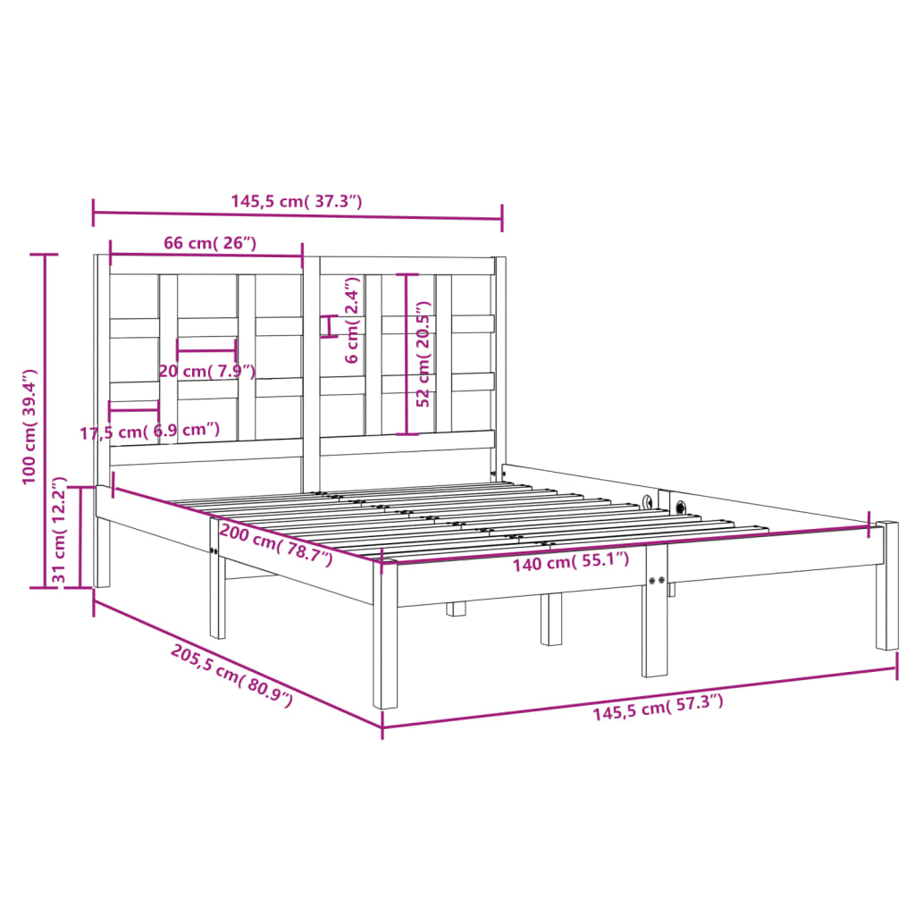 Bed Frame White Solid Wood 140x200 cm