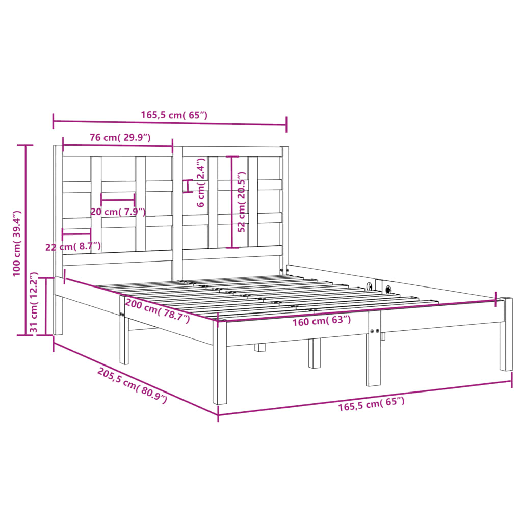 Bed Frame without Mattress White 160x200 cm Solid Wood