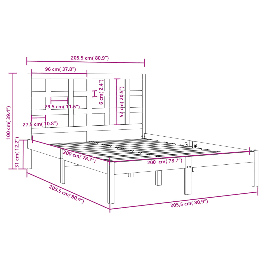 Bed Frame Solid Wood 200x200 cm