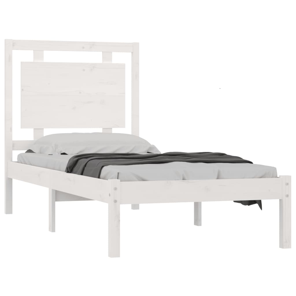 Bed Frame White Solid Wood 75x190 cm Small Single