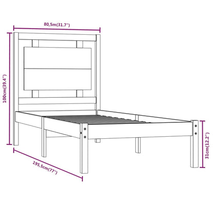 Bed Frame White Solid Wood 75x190 cm Small Single