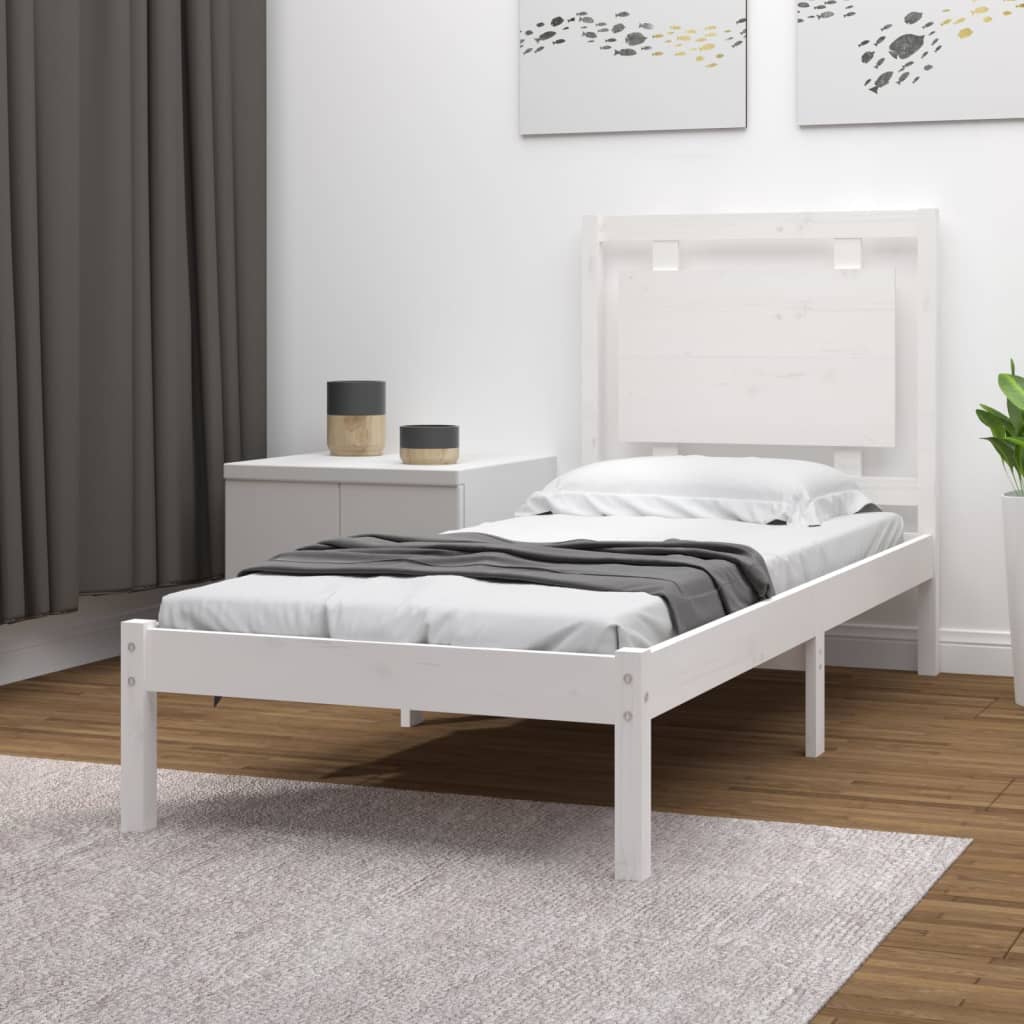 Bed Frame White Solid Wood 75x190 cm Small Single