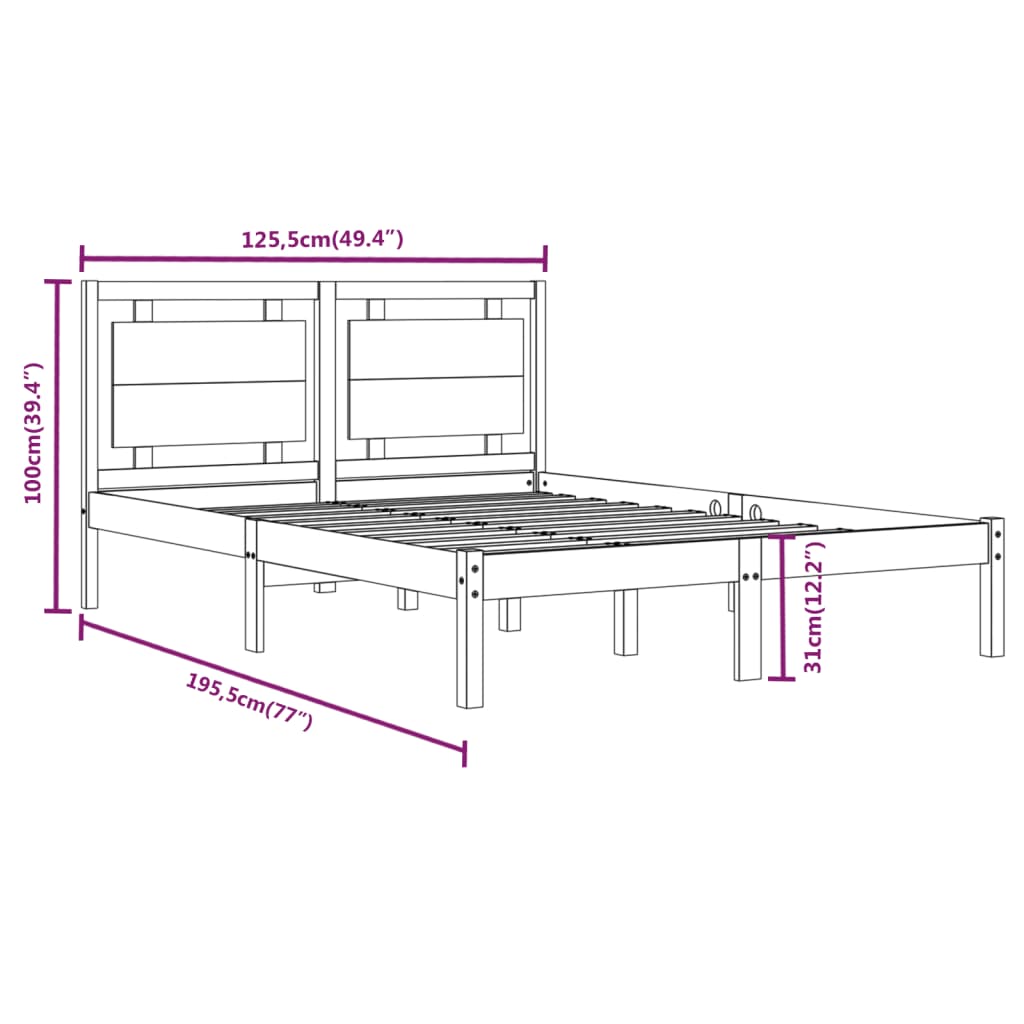 Bed Frame without Mattress 120x190 cm Small Double Solid Wood