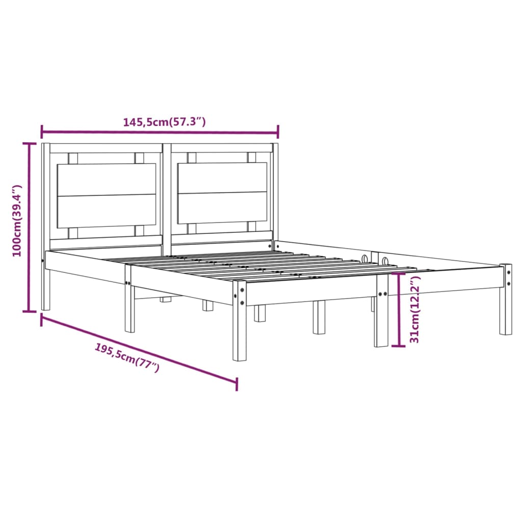 Bed Frame White Solid Wood 140x190 cm