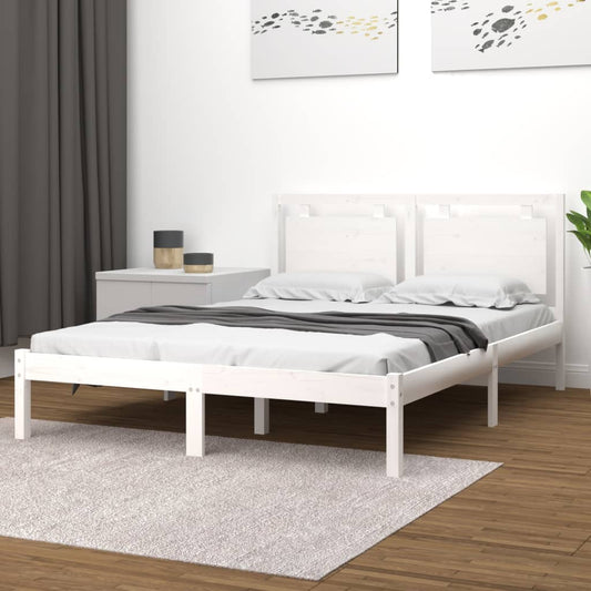 Bed Frame White Solid Wood 140x190 cm