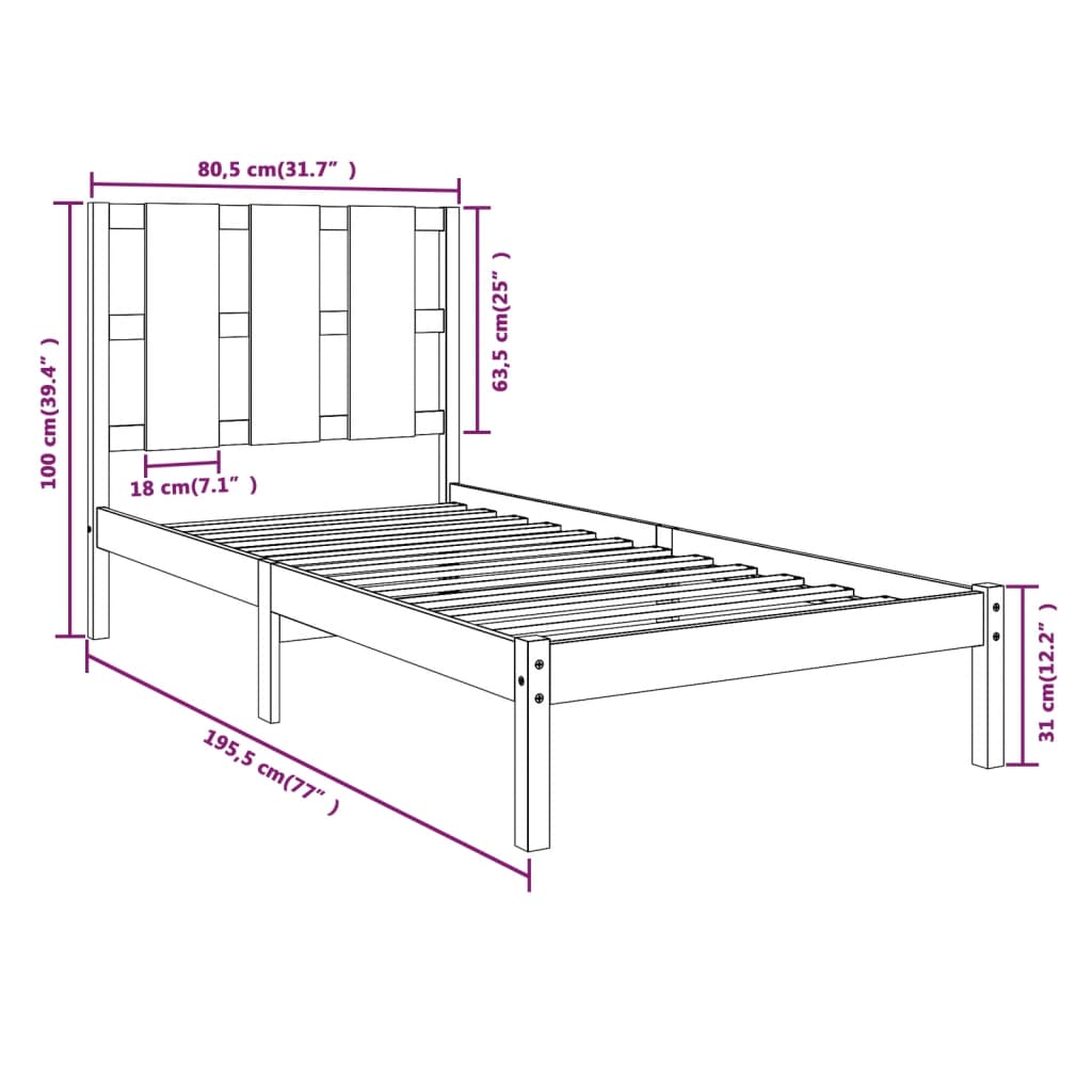 Bed Frame without Mattress 75x190 cm Small Single Solid Wood