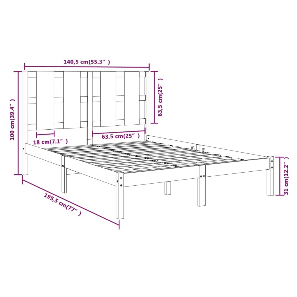 Bed Frame Solid Wood 135x190 cm Double