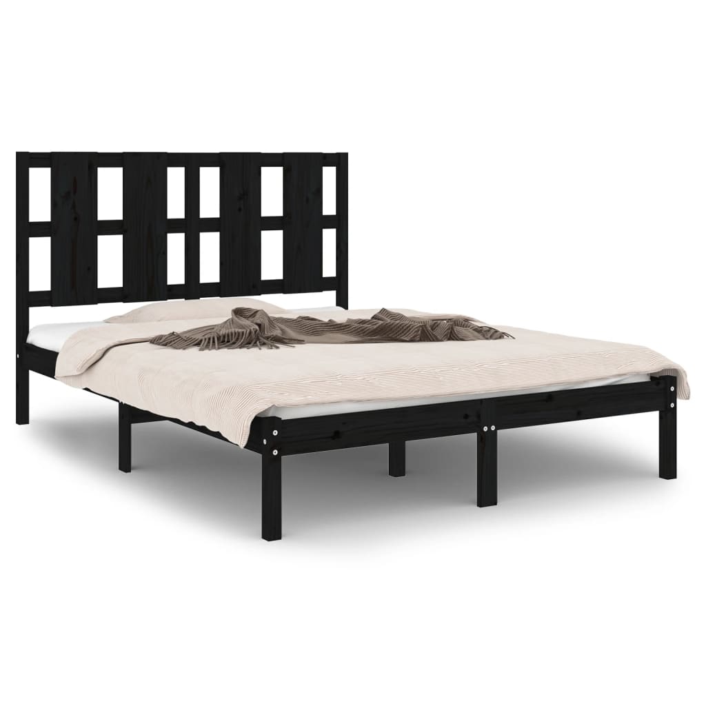 Bed Frame Black Solid Wood Pine 120x200 cm