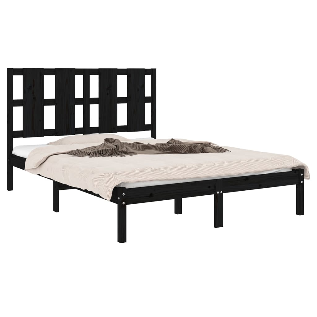 Bed Frame Black Solid Wood Pine 120x200 cm