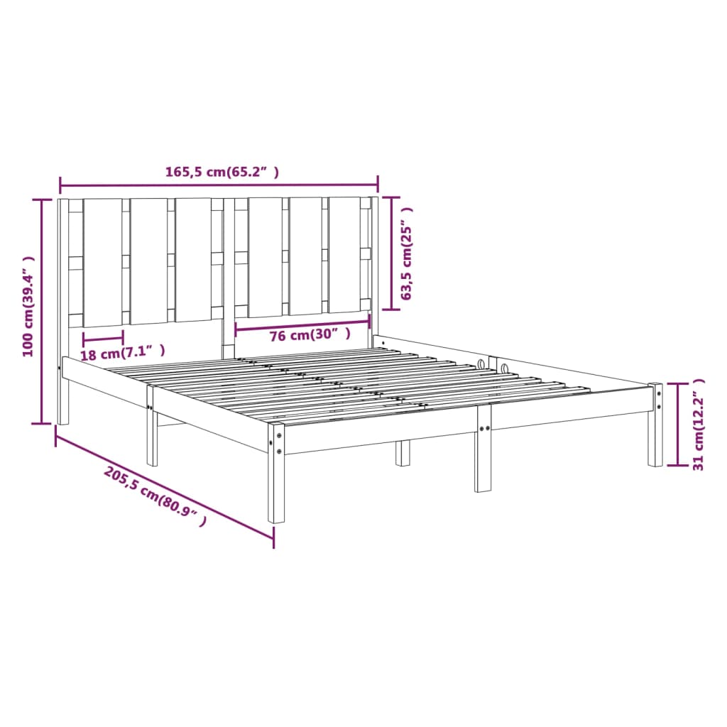 Bed Frame White Solid Wood Pine 160x200 cm