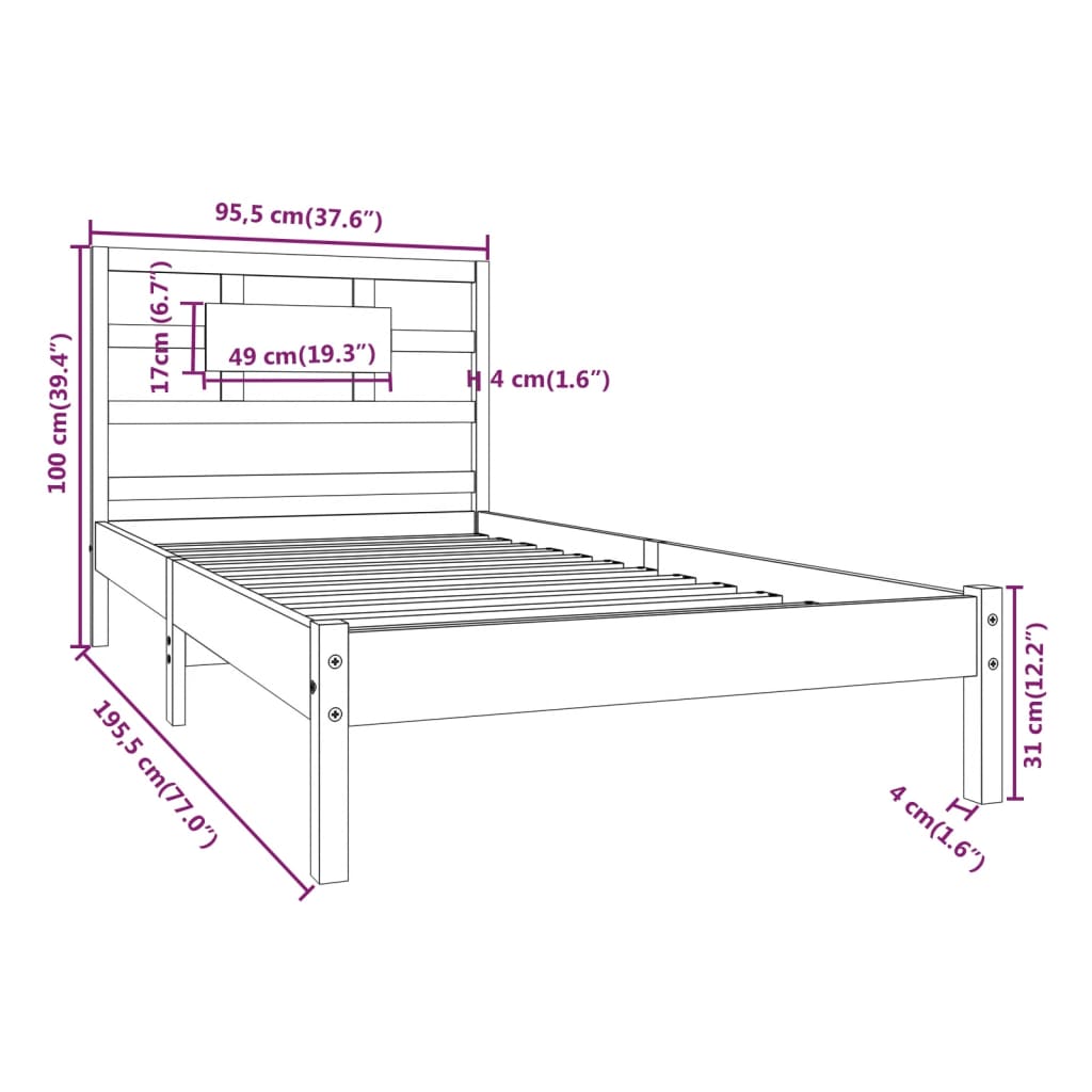 Bed Frame without Mattress White 90x190 cm Single Solid Wood