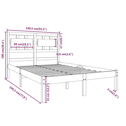 Bed Frame Solid Wood 135x190 cm Double