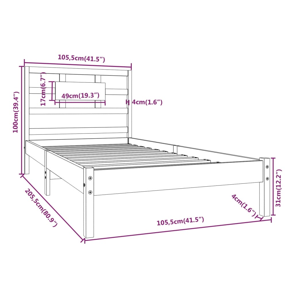 Bed Frame without Mattress White 100x200 cm Solid Wood