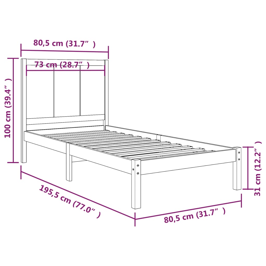 Bed Frame Solid Wood Pine 75x190 cm Small Single