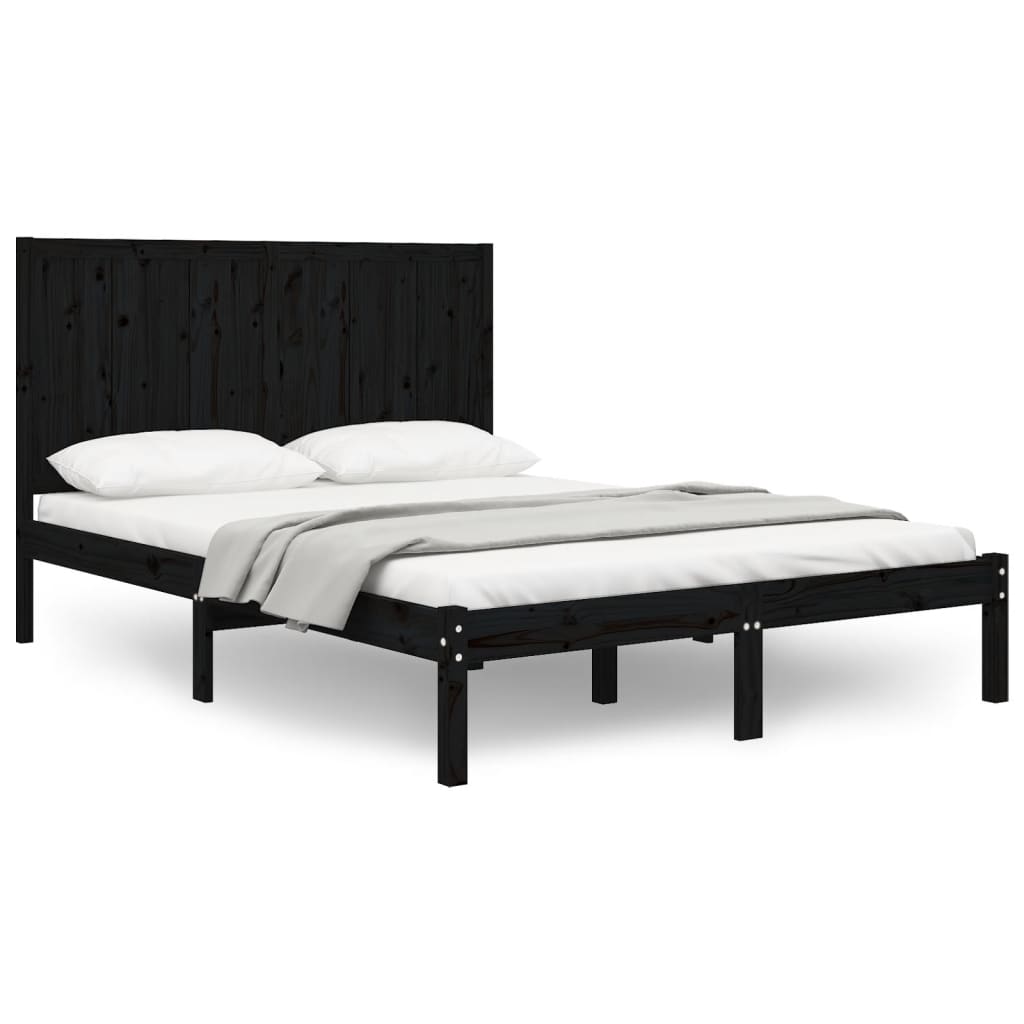 Bed Frame Black Solid Wood Pine 140x190 cm