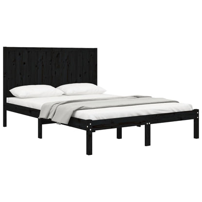 Bed Frame Black Solid Wood Pine 140x190 cm