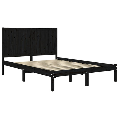 Bed Frame Black Solid Wood Pine 140x190 cm