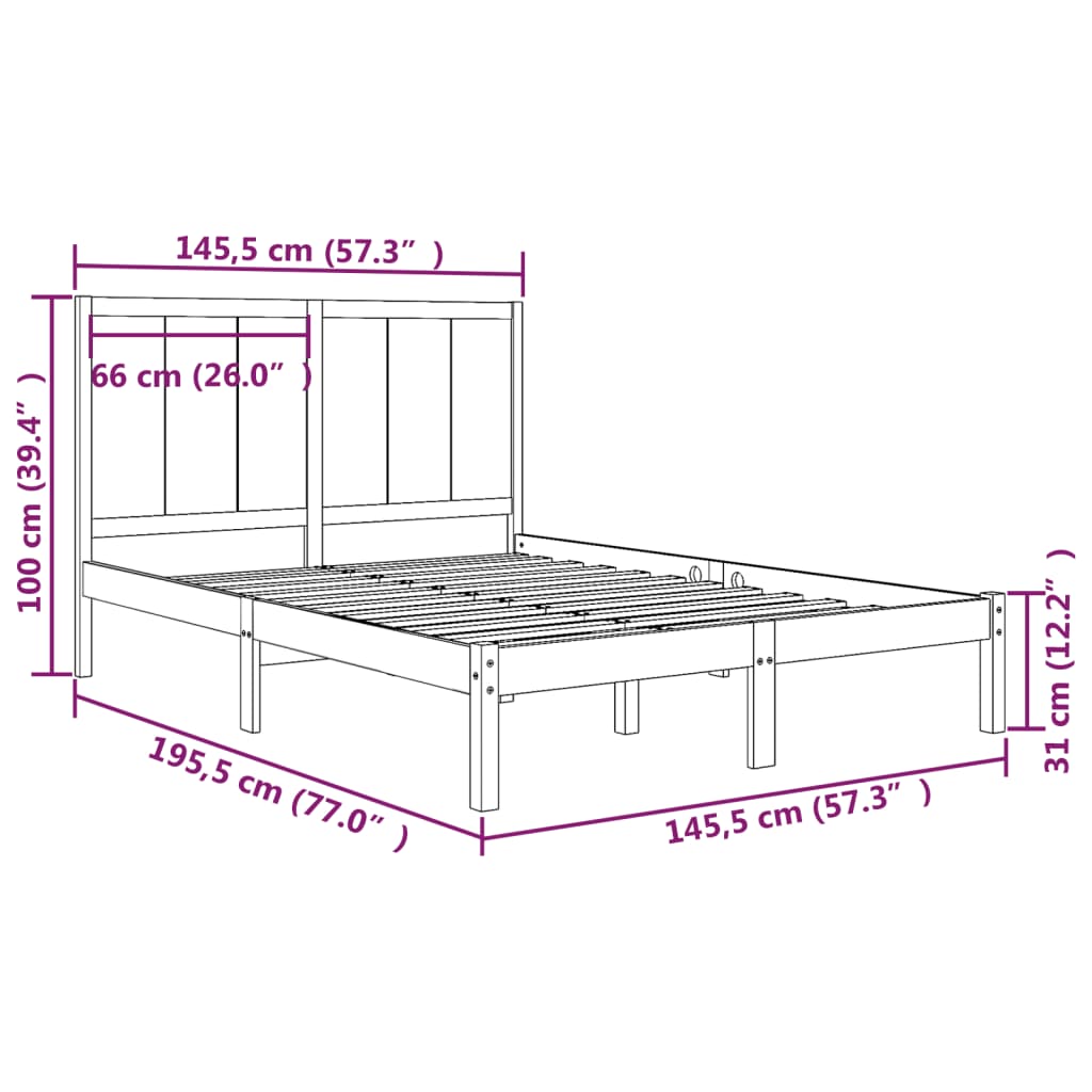 Bed Frame Black Solid Wood Pine 140x190 cm