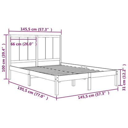 Bed Frame Black Solid Wood Pine 140x190 cm