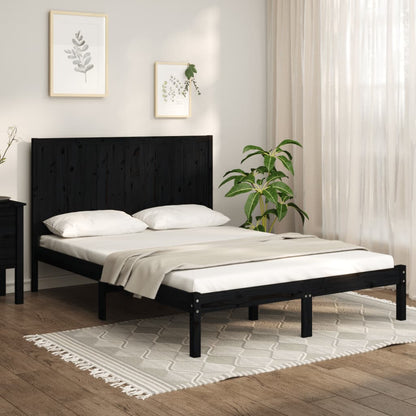 Bed Frame Black Solid Wood Pine 140x190 cm