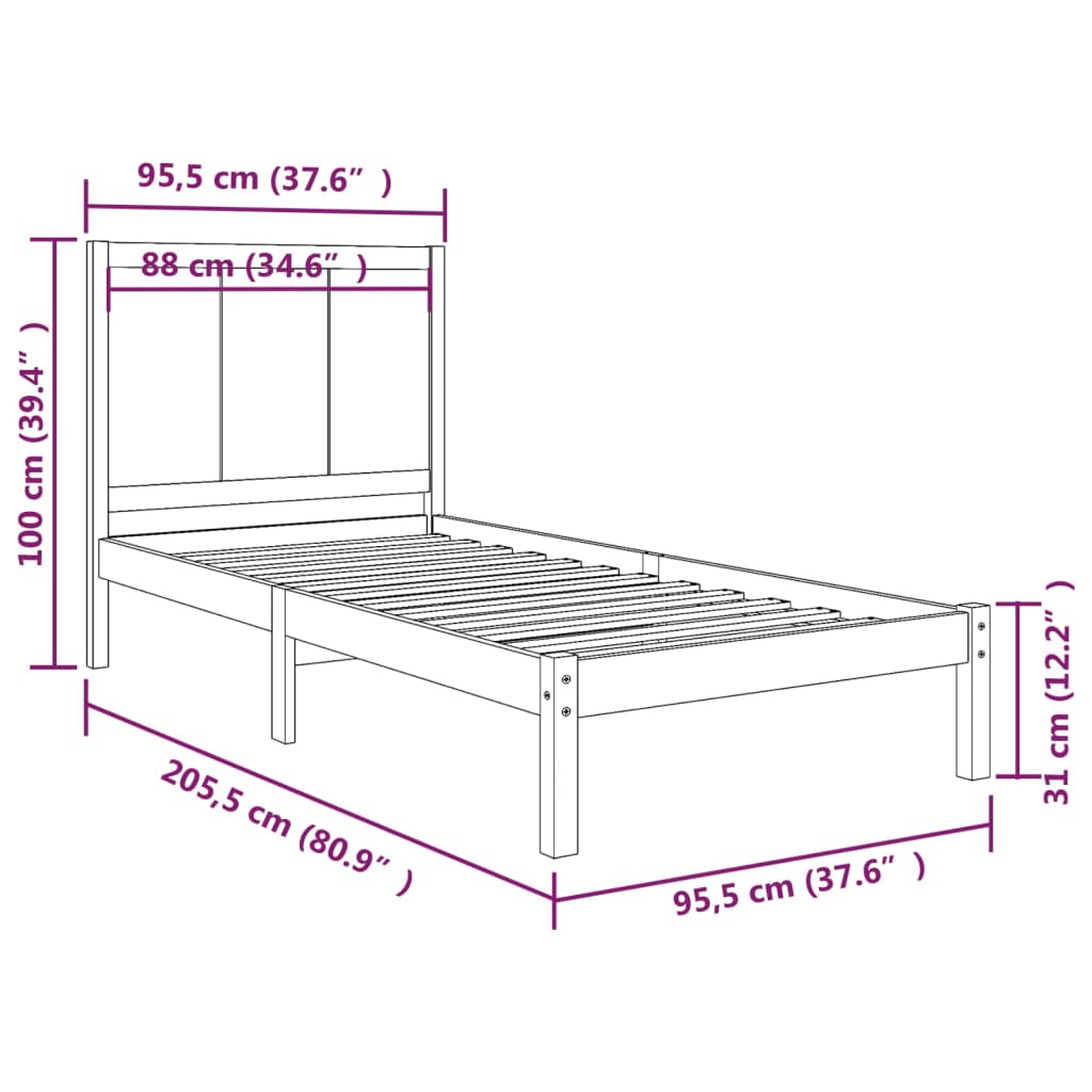 Bed Frame without Mattress 90x200 cm Solid Wood Pine