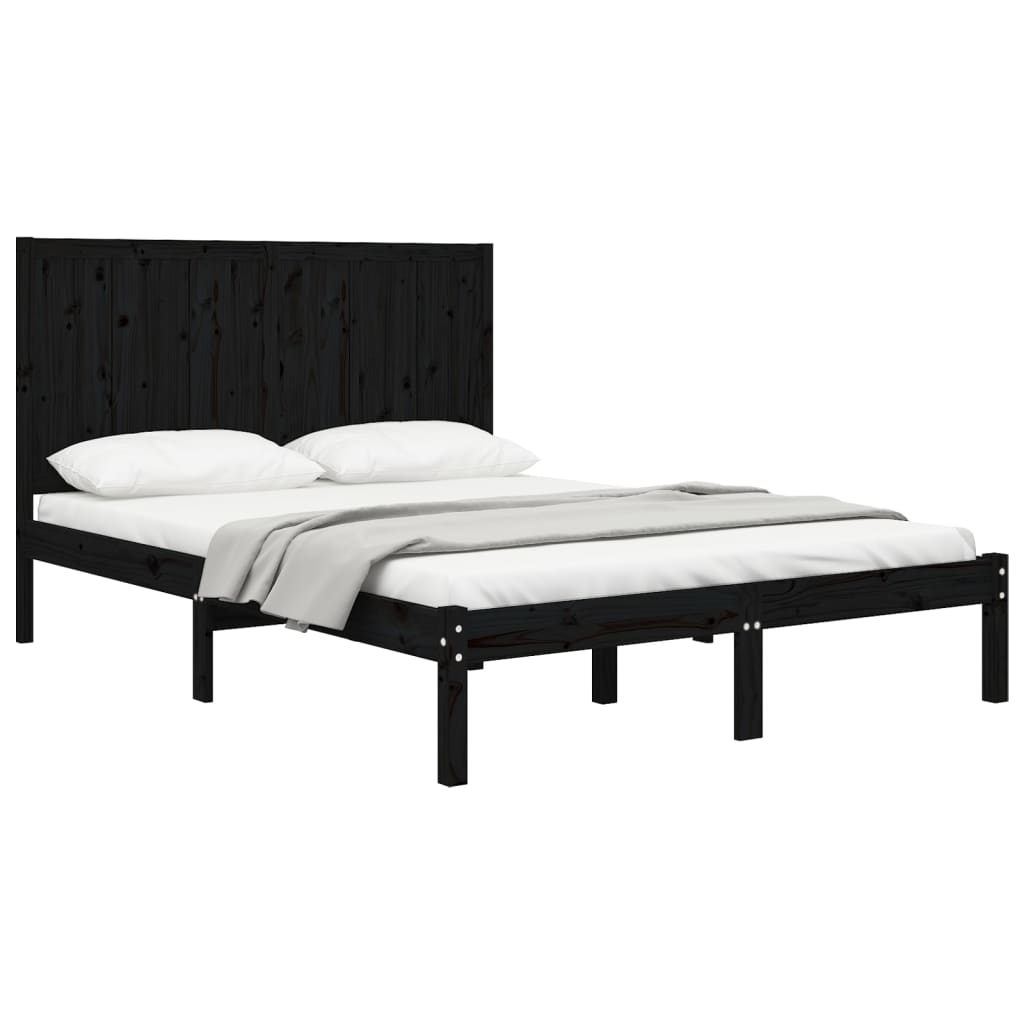 Bed Frame Black Solid Wood Pine 120x200 cm