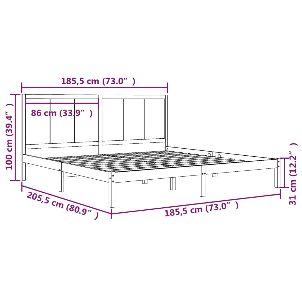 Bed Frame without Mattress White 180x200 cm Super King Solid Wood Pine