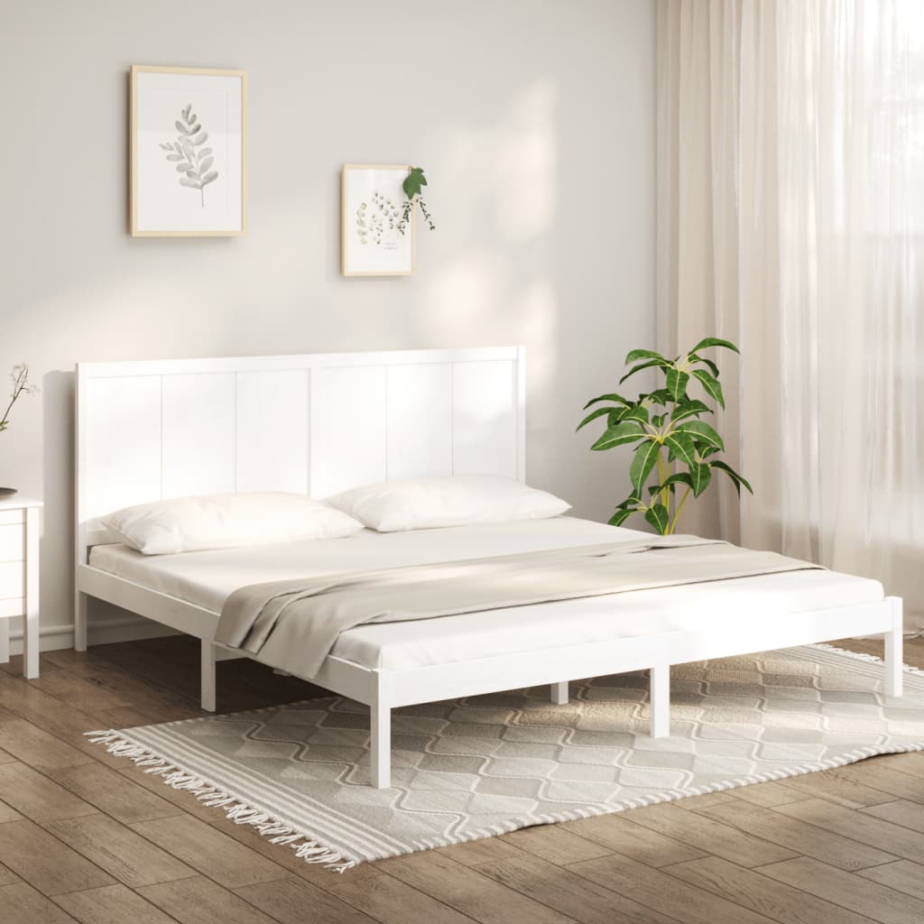 Bed Frame without Mattress White 180x200 cm Super King Solid Wood Pine