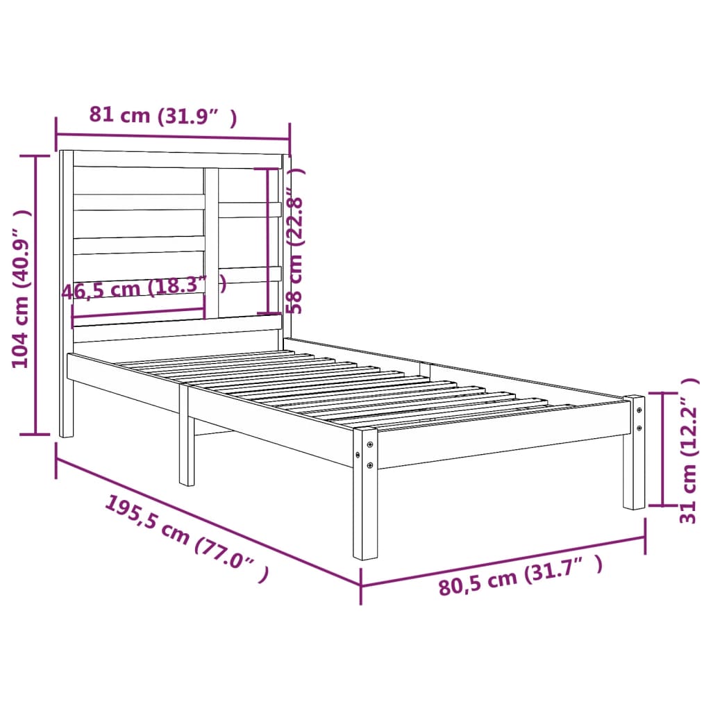 Bed Frame Solid Wood 75x190 cm Small Single