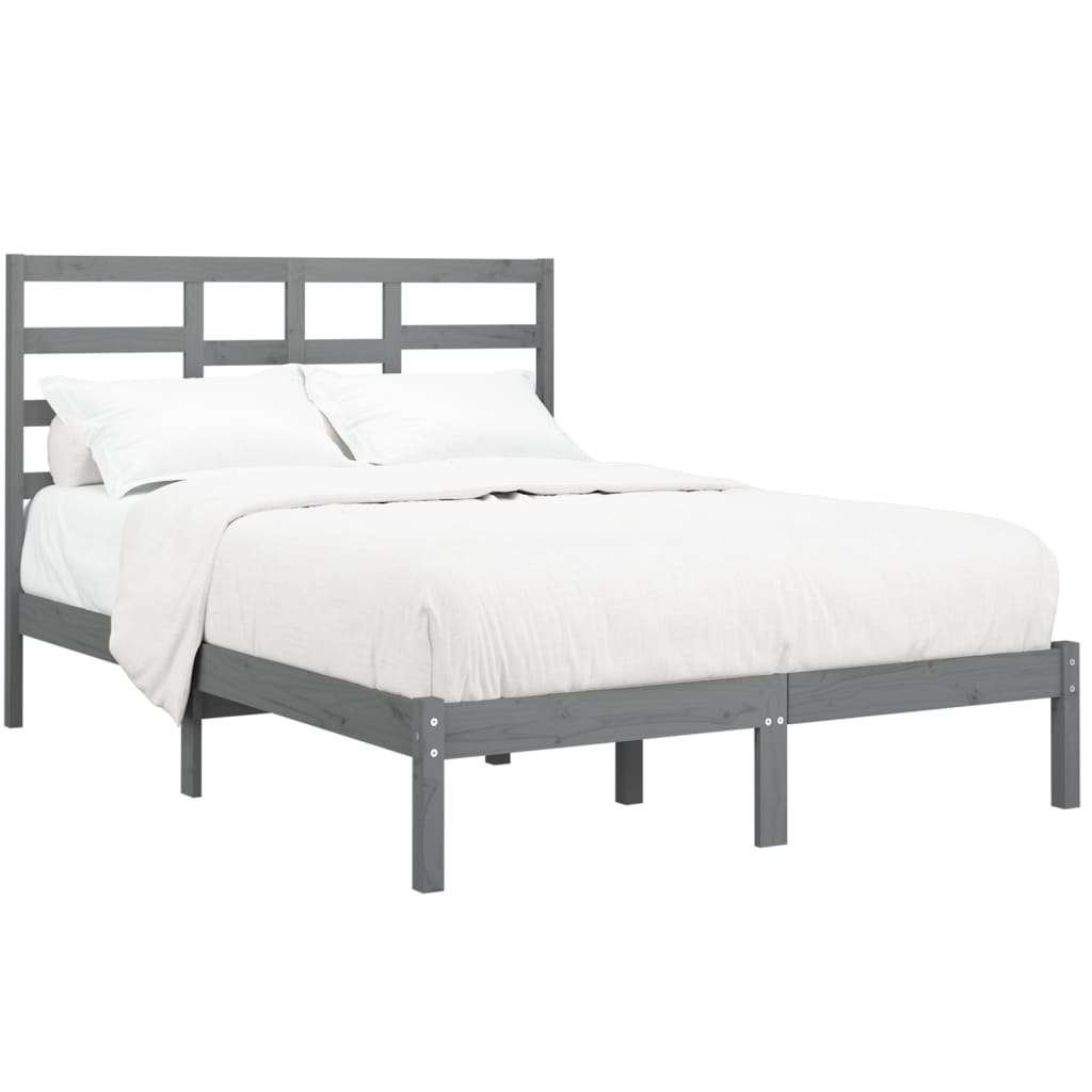 Bed Frame Grey Solid Wood 135x190 cm Double