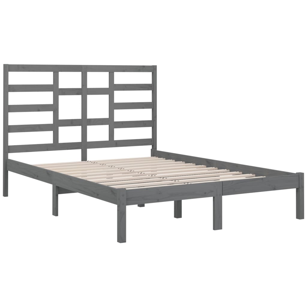 Bed Frame Grey Solid Wood 135x190 cm Double