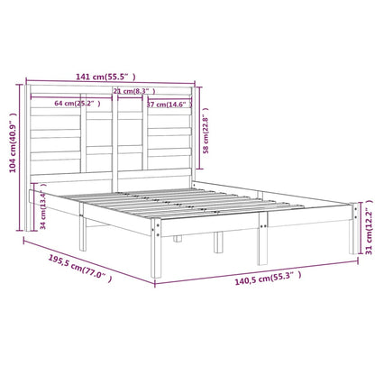 Bed Frame Grey Solid Wood 135x190 cm Double