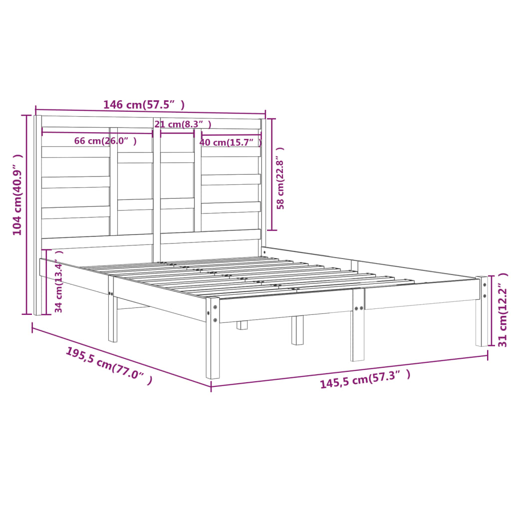 Bed Frame White Solid Wood 140x190 cm