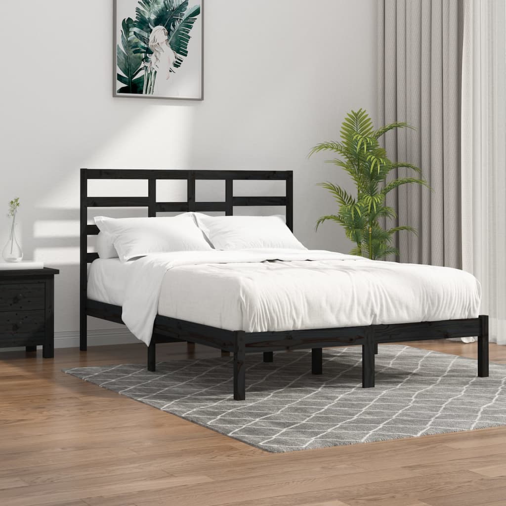 Bed Frame Black Solid Wood 140x200 cm