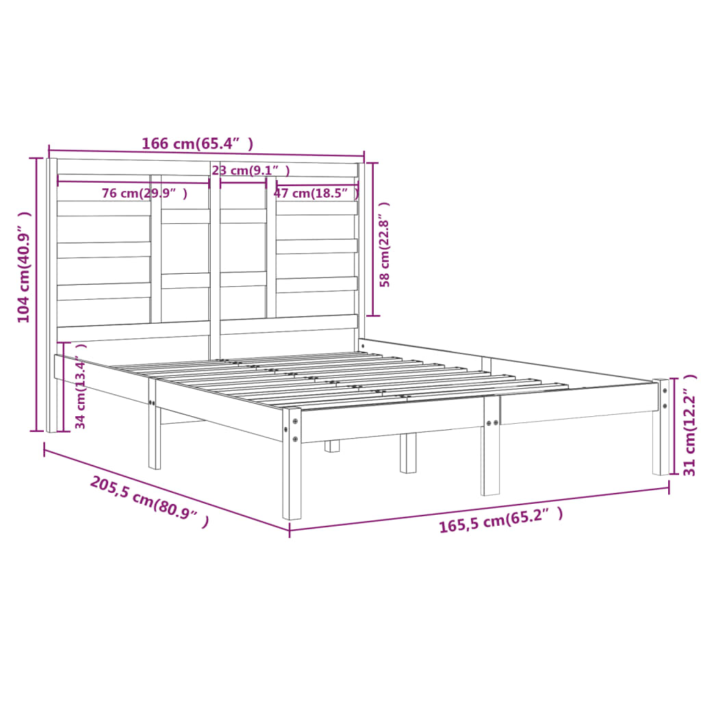 Bed Frame without Mattress Grey Solid Wood 160x200 cm