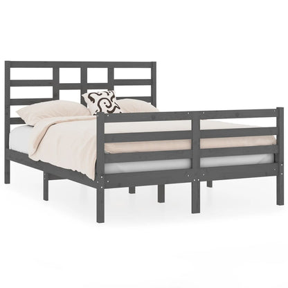 Bed Frame Grey Solid Wood 140x190 cm