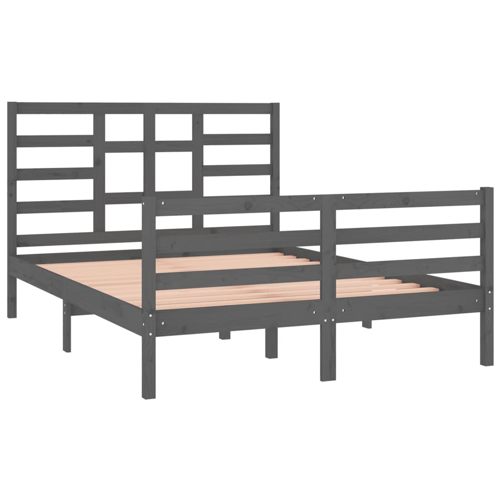 Bed Frame Grey Solid Wood 140x190 cm