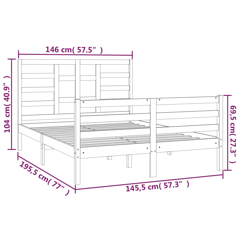 Bed Frame Grey Solid Wood 140x190 cm