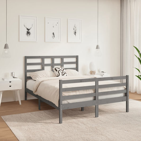 Bed Frame Grey Solid Wood 140x190 cm