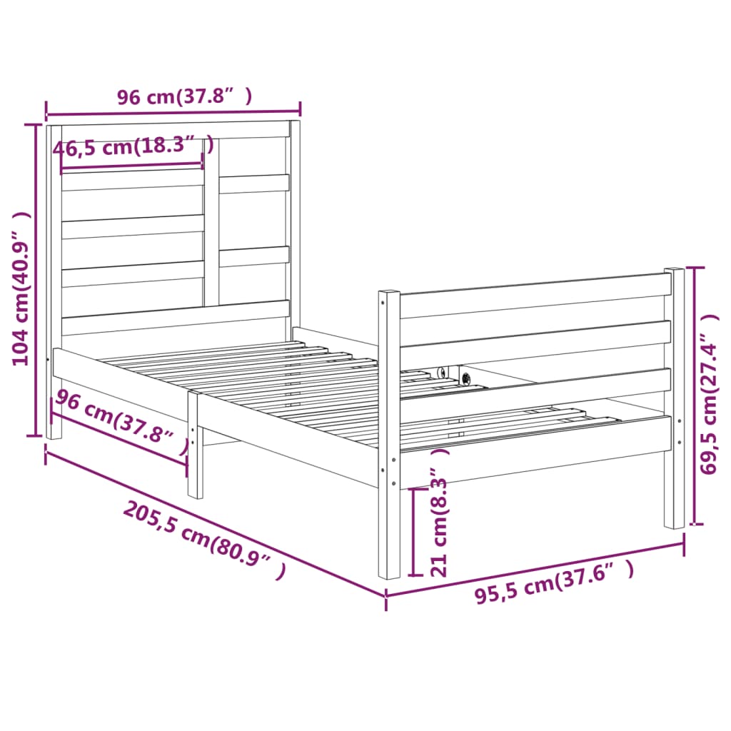 Bed Frame White Solid Wood 90x200 cm