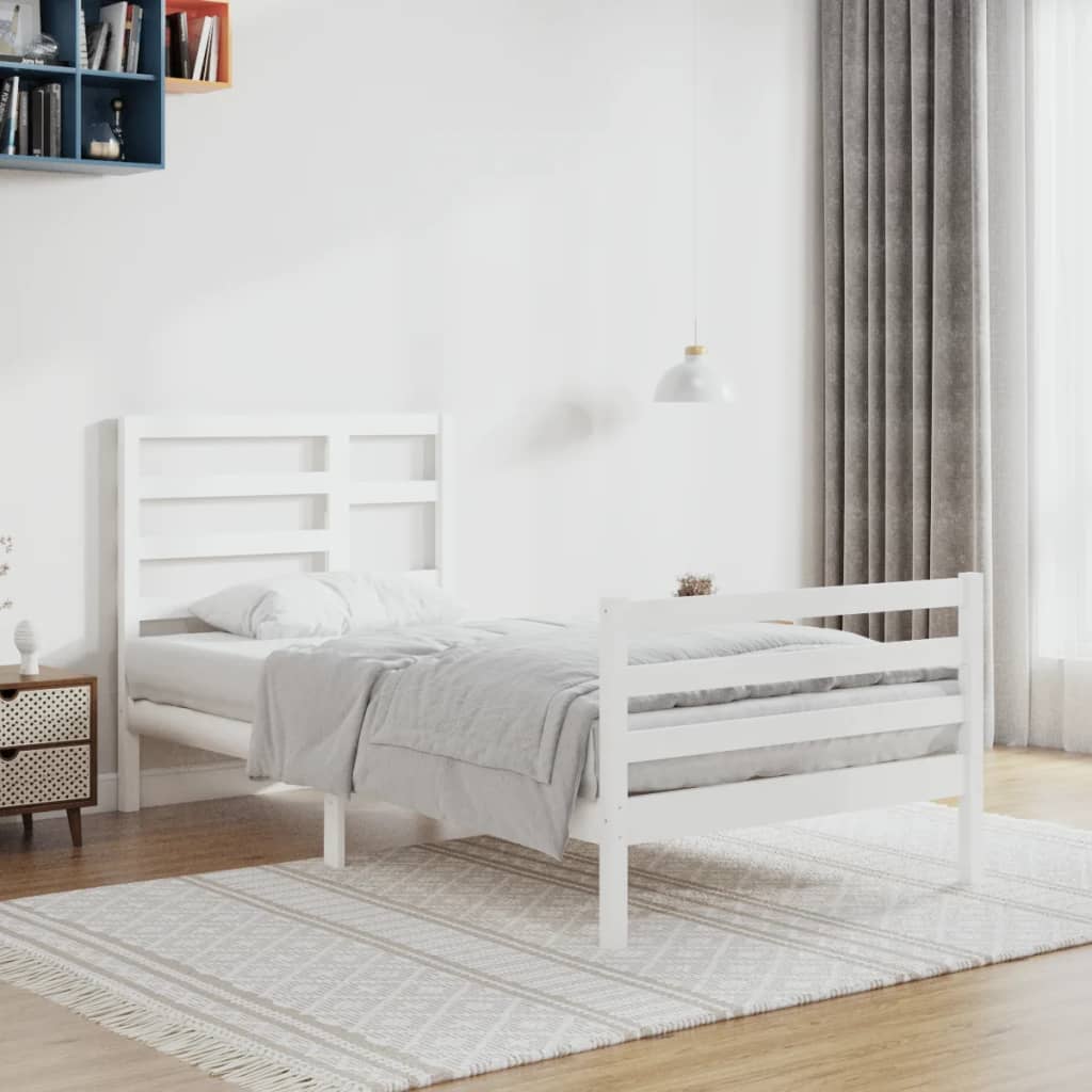 Bed Frame White Solid Wood 90x200 cm