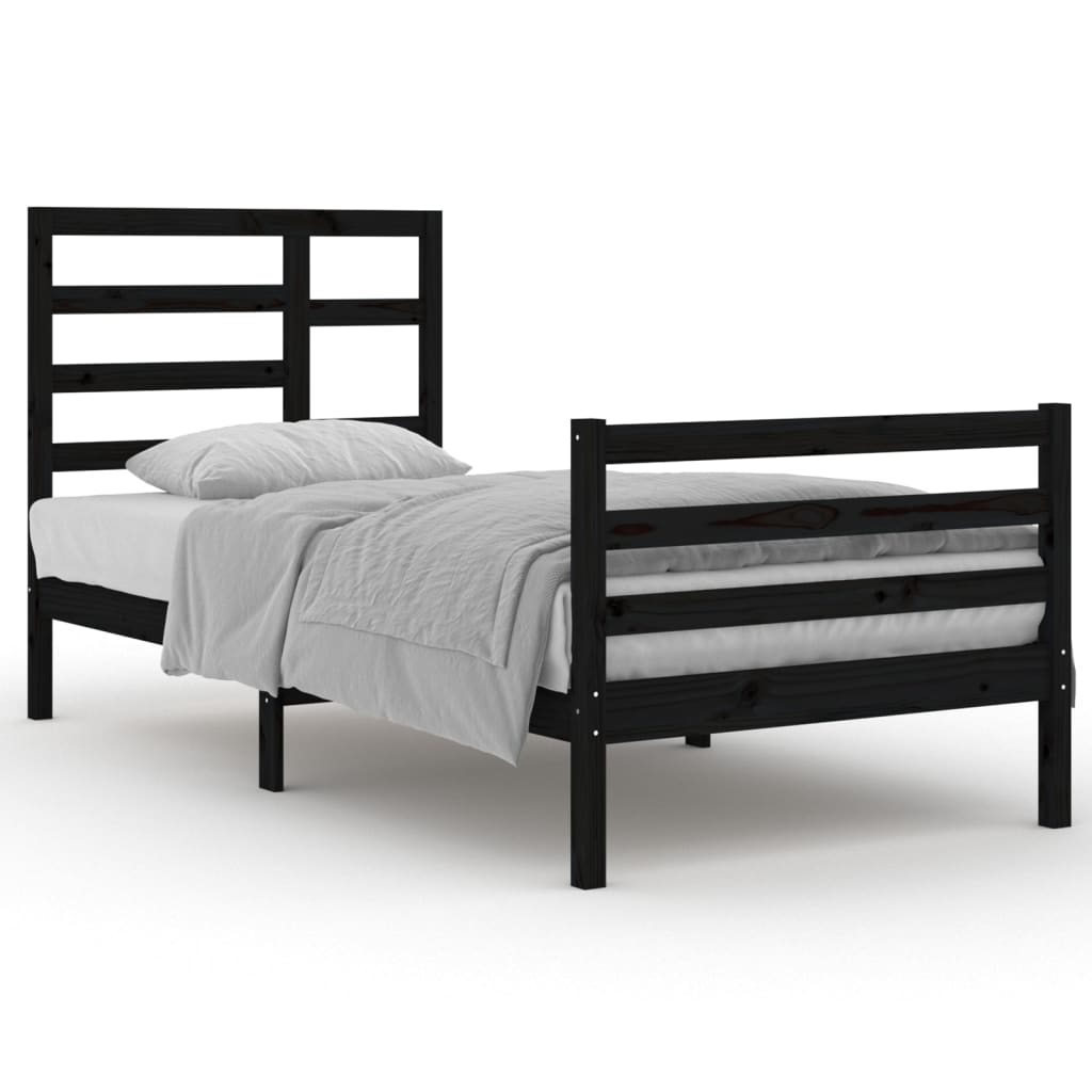 Bed Frame without Mattress Black Solid Wood 90x200 cm