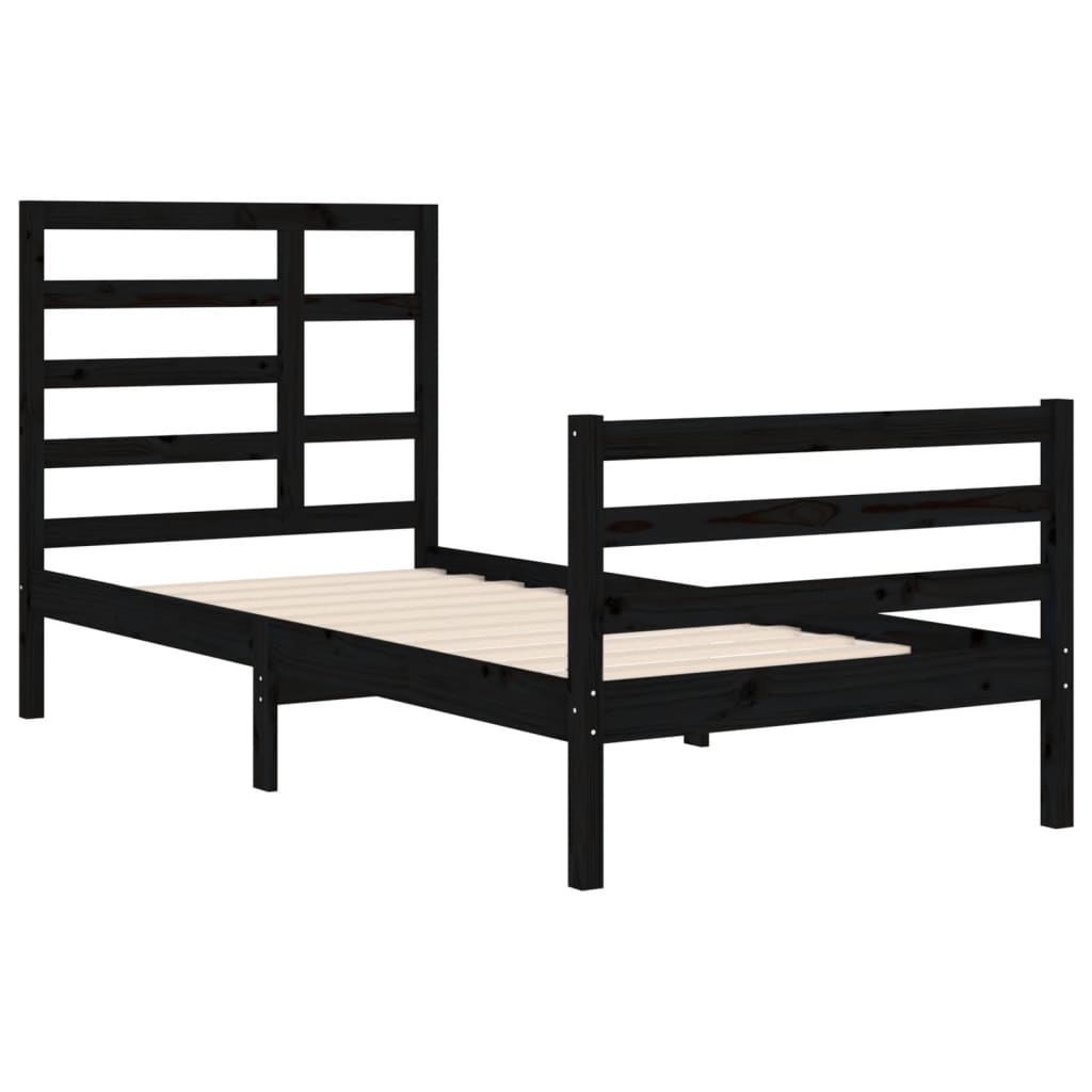 Bed Frame without Mattress Black Solid Wood 90x200 cm