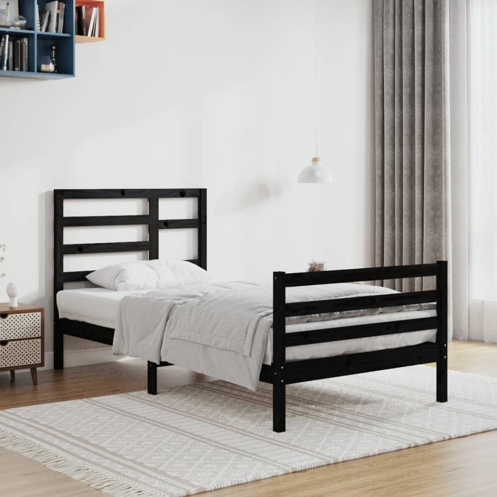 Bed Frame without Mattress Black Solid Wood 90x200 cm